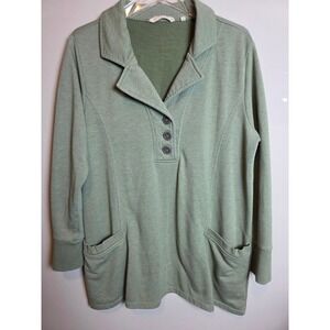 Soft Surroundings Sage Green Henley Pullover Tunic Sweatshirt Pockets Womens L